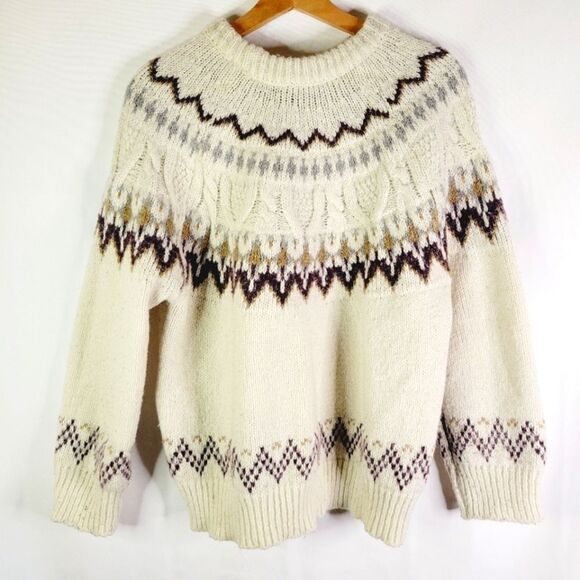 Fairisle Thick Cozy Cream Patterned Knit Sweater - Picture 1 of 8
